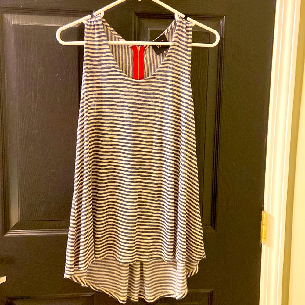 Navy blue and white striped flowy tank, size S
